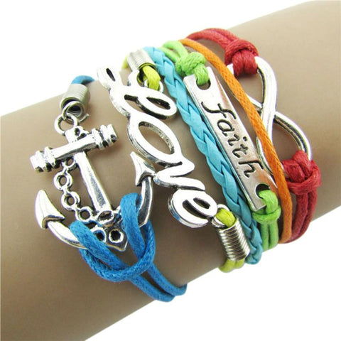 2016 new Colorful Infinity Friendship Love Anchor Leather Charm Bracelet DIY - RaysJewelry&more