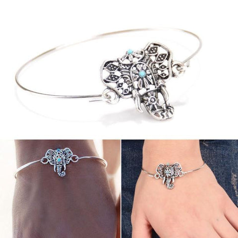 1PC Retro Silver Turquoise Bead Elephant Bracelet - RaysJewelry&more