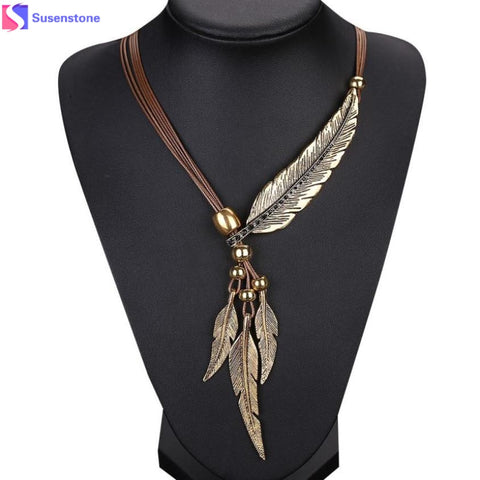 Alloy Feather Antique Vintage Time Necklace Sweater Chain Pendant Jewelry - RaysJewelry&more