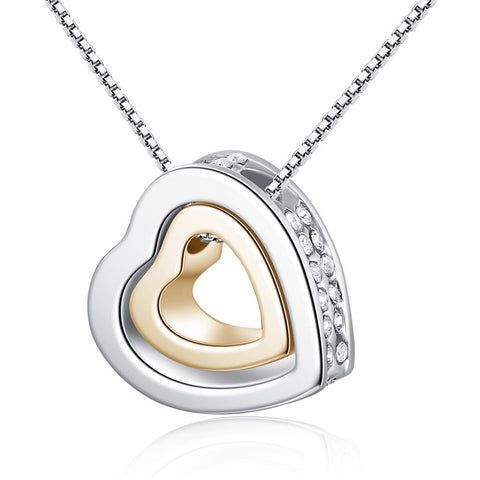 1PC Fashion Double Heart Crystal Rhinestone necklace - RaysJewelry&more