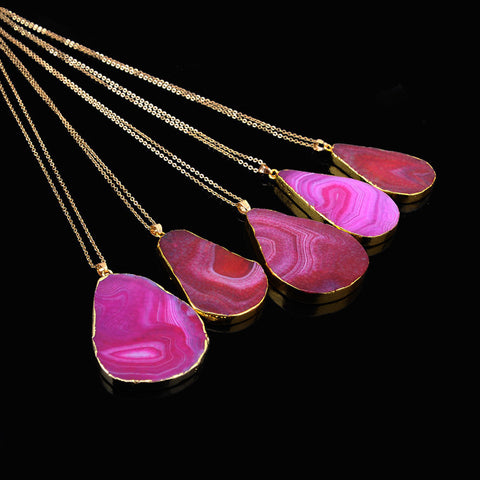 1PC Natural Stone Crystal  Rock Necklace Gold Plated Quartz Pendant - RaysJewelry&more