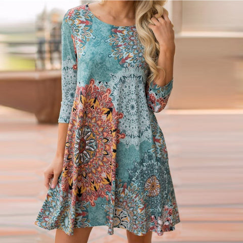 Womens Long Sleeve Vintage Boho Maxi Evening Party Beach Floral Dress - RaysJewelry&more