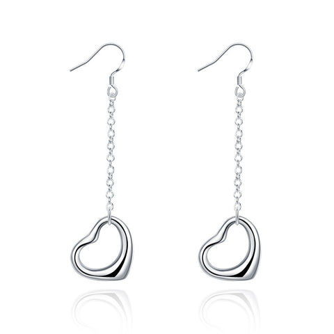 18K White Gold Plated Hollow Heart Shaped Drop Earring