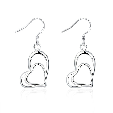 18K White Gold Plated Trio-Hearts Drop Earring