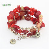 Bohemia ethnic Summer fashion charm women multi-colour beach jewelry bracelet marble Handmade Nature Stone Wood Wrap bangles - RaysJewelry&more