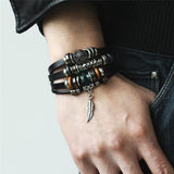 IF ME Design Turkish Eye Leather Bracelet For Men Woman Multiple Layer Feather Bracelet Fashion Wristband Party Jewelry Gift - RaysJewelry&more