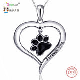 Silver Enamel Cat Dog Paw Necklace Girl Chain 925 Sterling Silver Love Heart Necklaces & Pendants For Women Fashion Jewelry 2018 - RaysJewelry&more