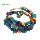 Bohemia ethnic Summer fashion charm women multi-colour beach jewelry bracelet marble Handmade Nature Stone Wood Wrap bangles - RaysJewelry&more