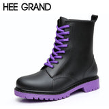 HEE GRAND Women Rainboots 2017 Plain Flat Rubber Ankle Boots Waterproof Lace-up Platform Shoes Woman Size Plus 36-41 XWX3792 - RaysJewelry&more