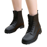 HEE GRAND Women Rainboots 2017 Plain Flat Rubber Ankle Boots Waterproof Lace-up Platform Shoes Woman Size Plus 36-41 XWX3792 - RaysJewelry&more