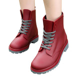 HEE GRAND Women Rainboots 2017 Plain Flat Rubber Ankle Boots Waterproof Lace-up Platform Shoes Woman Size Plus 36-41 XWX3792 - RaysJewelry&more