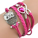 SUSENSTONE Fashion Women sterling-silver-jewelry Lovely Infinity Owl Pearl Friendship Multilayer Charm Leather Bracelets Gift - RaysJewelry&more