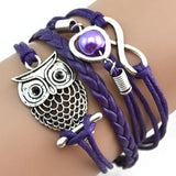 SUSENSTONE Fashion Women sterling-silver-jewelry Lovely Infinity Owl Pearl Friendship Multilayer Charm Leather Bracelets Gift - RaysJewelry&more