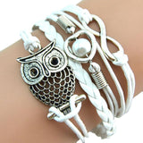 SUSENSTONE Fashion Women sterling-silver-jewelry Lovely Infinity Owl Pearl Friendship Multilayer Charm Leather Bracelets Gift - RaysJewelry&more