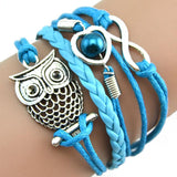 SUSENSTONE Fashion Women sterling-silver-jewelry Lovely Infinity Owl Pearl Friendship Multilayer Charm Leather Bracelets Gift - RaysJewelry&more