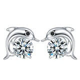 Lovely Crystal Eye Dolphin CZ Stud Earrings Women Sterling Silver Jewelry - RaysJewelry&more
