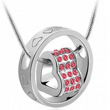 Women Crystal Chain Rhinestone Necklace Love Heart Pendant Gift love carving Pendant Necklace  #45 - RaysJewelry&more