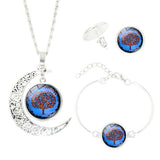 Life Tree Art Picture Pendant Statement Chain Crescent Moon Necklace - RaysJewelry&more