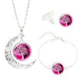 Life Tree Art Picture Pendant Statement Chain Crescent Moon Necklace - RaysJewelry&more