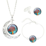 Life Tree Art Picture Pendant Statement Chain Crescent Moon Necklace - RaysJewelry&more