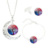 Life Tree Art Picture Pendant Statement Chain Crescent Moon Necklace - RaysJewelry&more