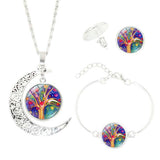 Life Tree Art Picture Pendant Statement Chain Crescent Moon Necklace - RaysJewelry&more