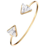Stylish Open Bangle Triangle Marble Turquoise Stone Cuff Bracelet Jewelry BU - RaysJewelry&more