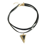 Retro Women's Triangle Rhinestones Leather Chain Pendant Necklace - RaysJewelry&more