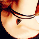 Retro Women's Triangle Rhinestones Leather Chain Pendant Necklace - RaysJewelry&more