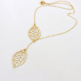 Womens Girls Simple Metal Double Leaf Pendant Alloy Choker Necklace SL - RaysJewelry&more
