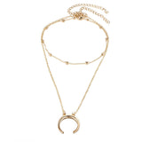Gold/Silver Double Horn Necklace Crescent Moon Charm Pendant Gold Chain Glod - RaysJewelry&more