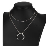 Gold/Silver Double Horn Necklace Crescent Moon Charm Pendant Gold Chain Glod - RaysJewelry&more