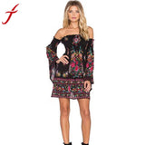 Floral Print Women Dress Sexy Flare Sleeve Womens Casual Evening Party Mini Club Beach Dress Ladies Clothing Dresses #LSIW - RaysJewelry&more
