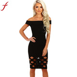 Women Off Shoulder Boat Neck Hollow Bodycon Hollow Out Ladies Caged Sleevlees Mini Dress vestidos#LSN - RaysJewelry&more