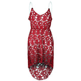 Women Elegant Spaghetti Strap Sleeveless Lace Midi Dress - RaysJewelry&more