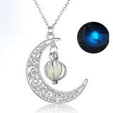 Glow In The Dark Luminous Necklace Moon&Pumpkin Pendant Silver Plated - RaysJewelry&more