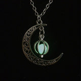 Glow In The Dark Luminous Necklace Moon&Pumpkin Pendant Silver Plated - RaysJewelry&more