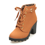 Womens Fashion High Heel Lace Up Ankle Boots Ladies Buckle Platform Shoes - RaysJewelry&more