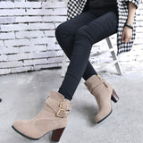 Women Belt Buckle Ladies Faux Boots Ankle Boots High Heels Martin Shoes - RaysJewelry&more