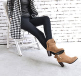 Women Belt Buckle Ladies Faux Boots Ankle Boots High Heels Martin Shoes - RaysJewelry&more