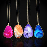 1PC Natural Stone Crystal  Rock Necklace Gold Plated Quartz Pendant - RaysJewelry&more